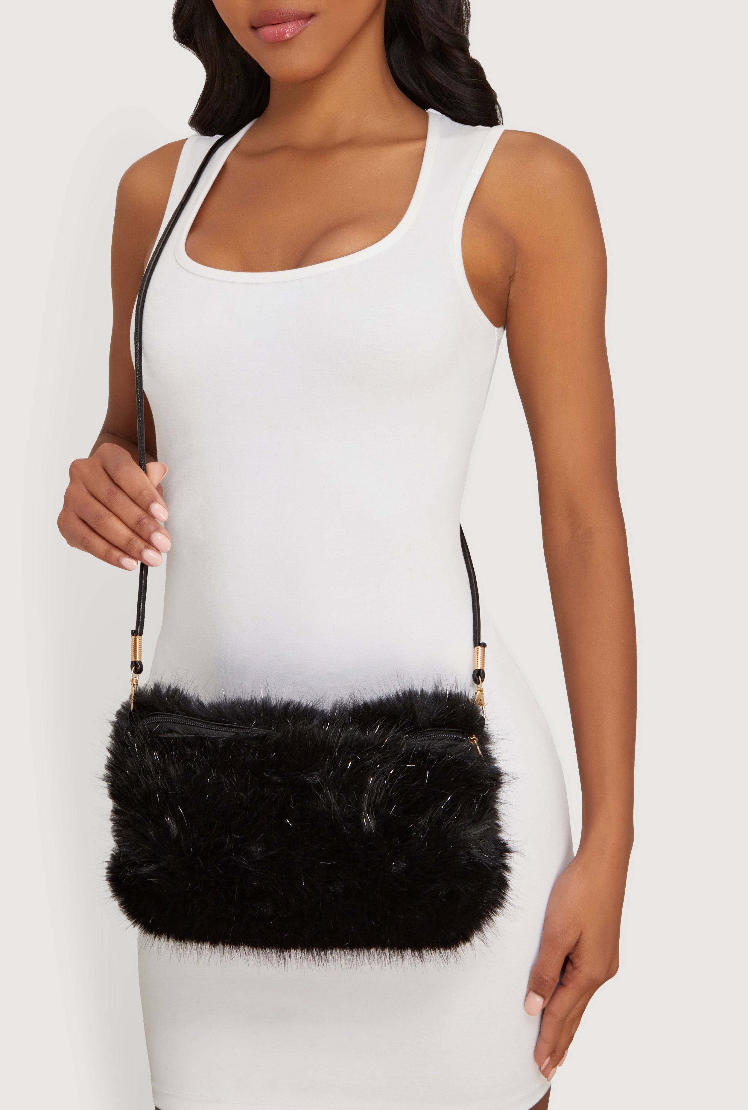 Lurex Faux Fur Convertible Muffler Clutch Bag
