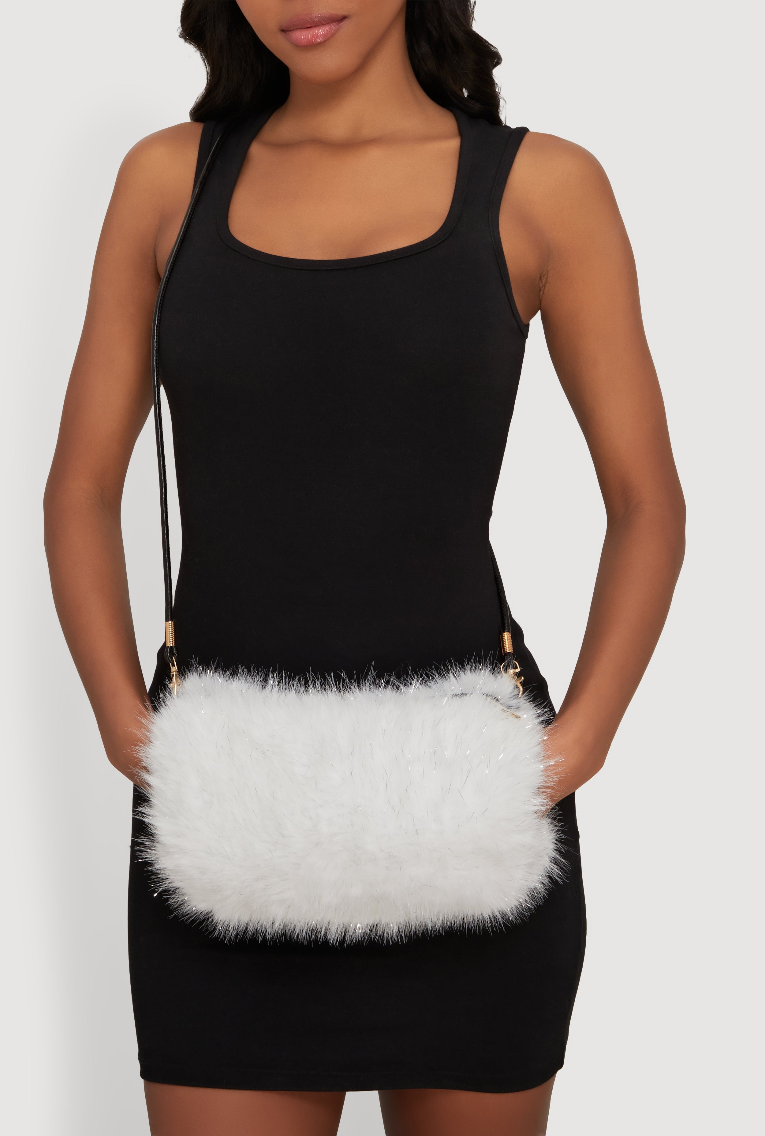 Lurex Faux Fur Convertible Muffler Clutch Bag