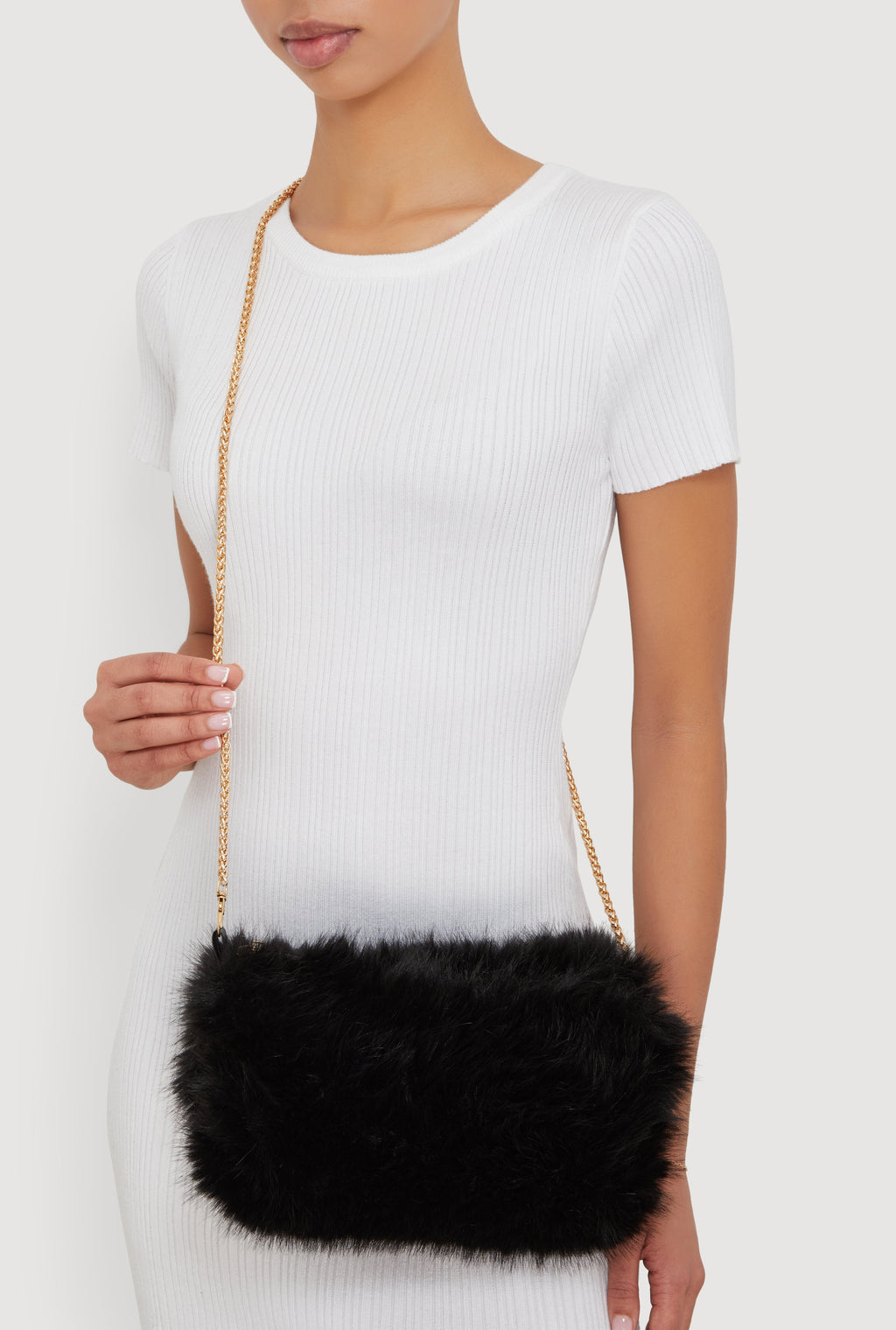 Faux Fur Hand Muff Convertible Clutch Bag