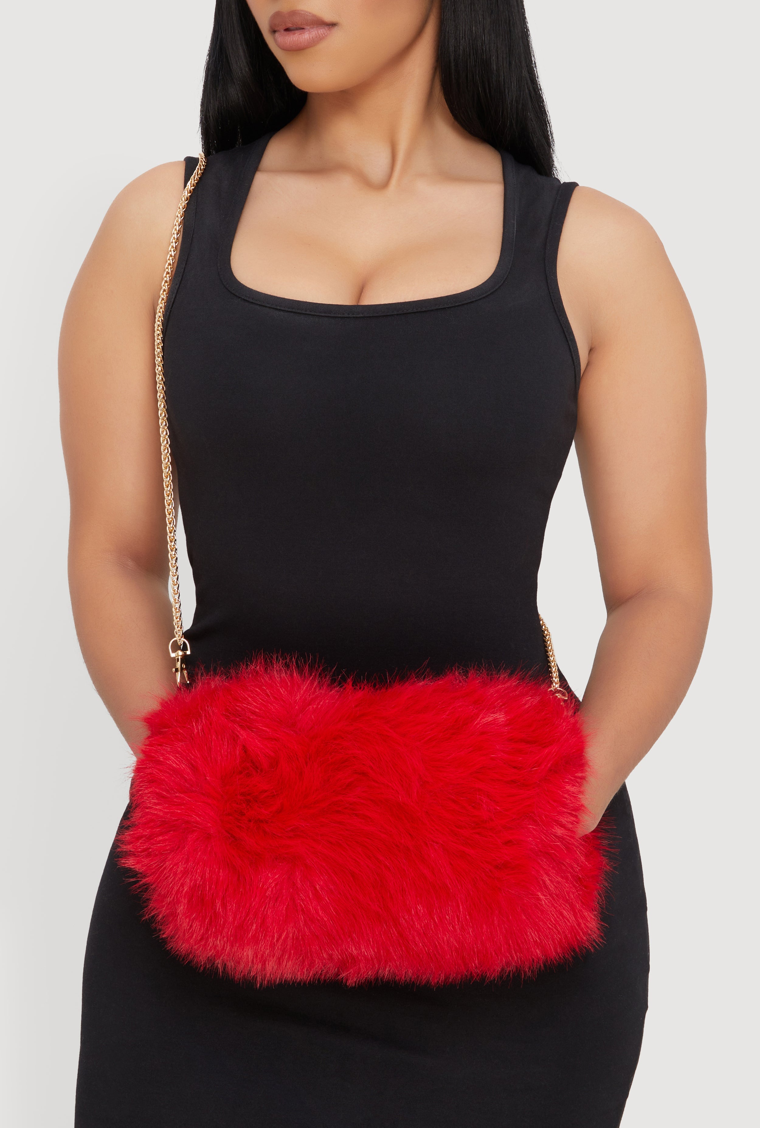 Faux Fur Hand Muff Convertible Clutch Bag