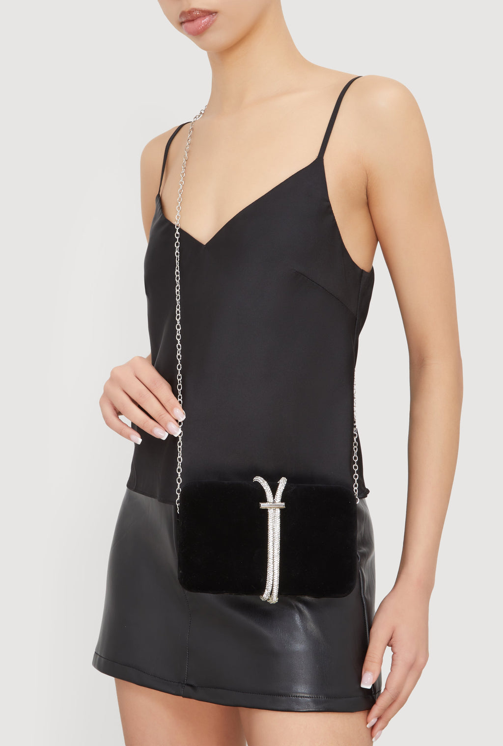 Encrusted Rhinestone Loop Strap Convertible Clutch