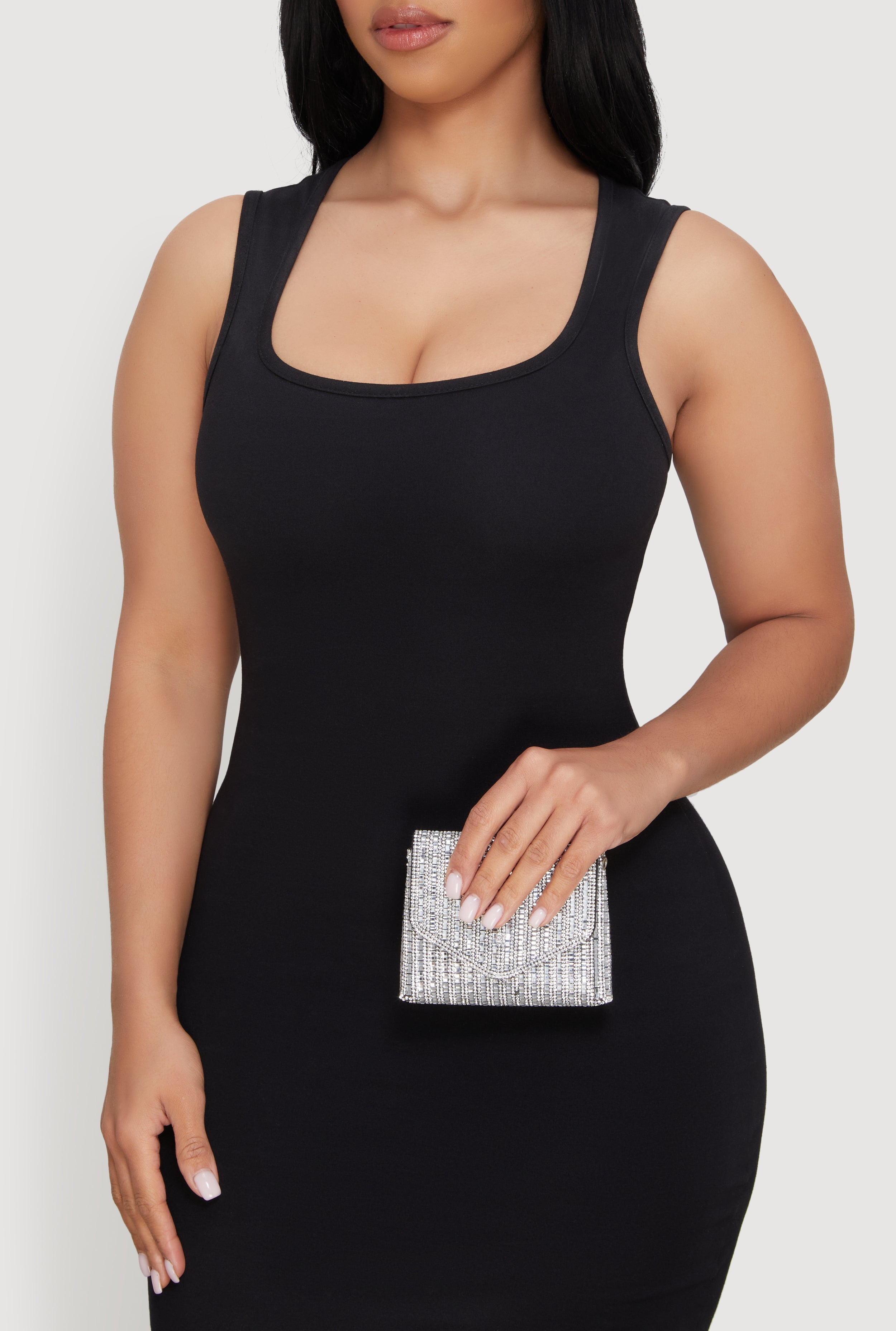 Mini Rhinestone Envelope Clutch with Removable Strap