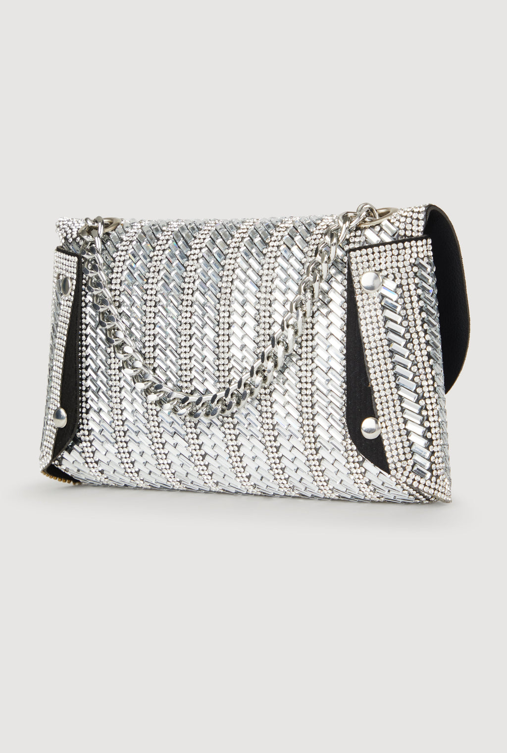 Patterned Rhinestone Clutch with Removable Chain Strap