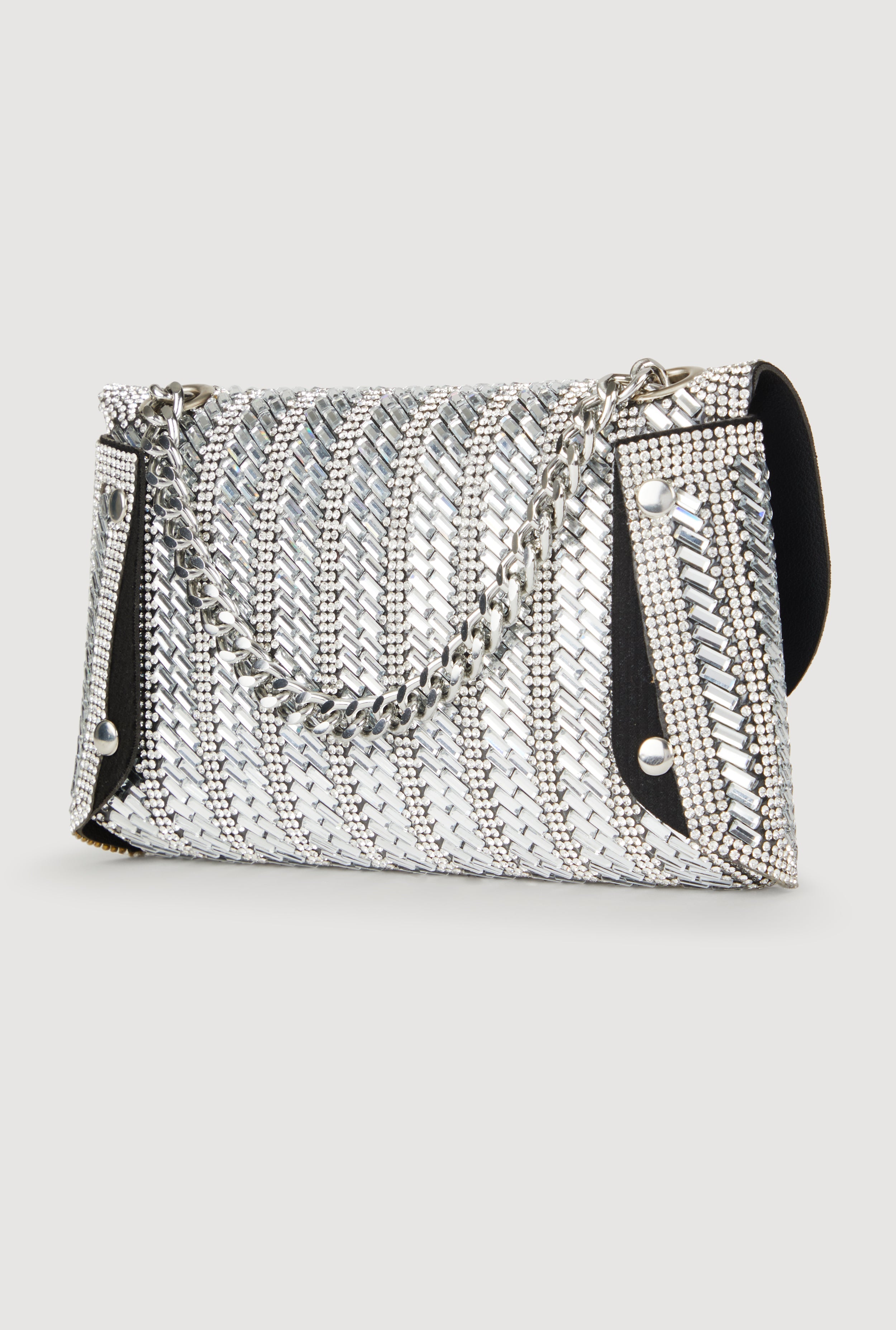 Patterned Rhinestone Clutch with Removable Chain Strap
