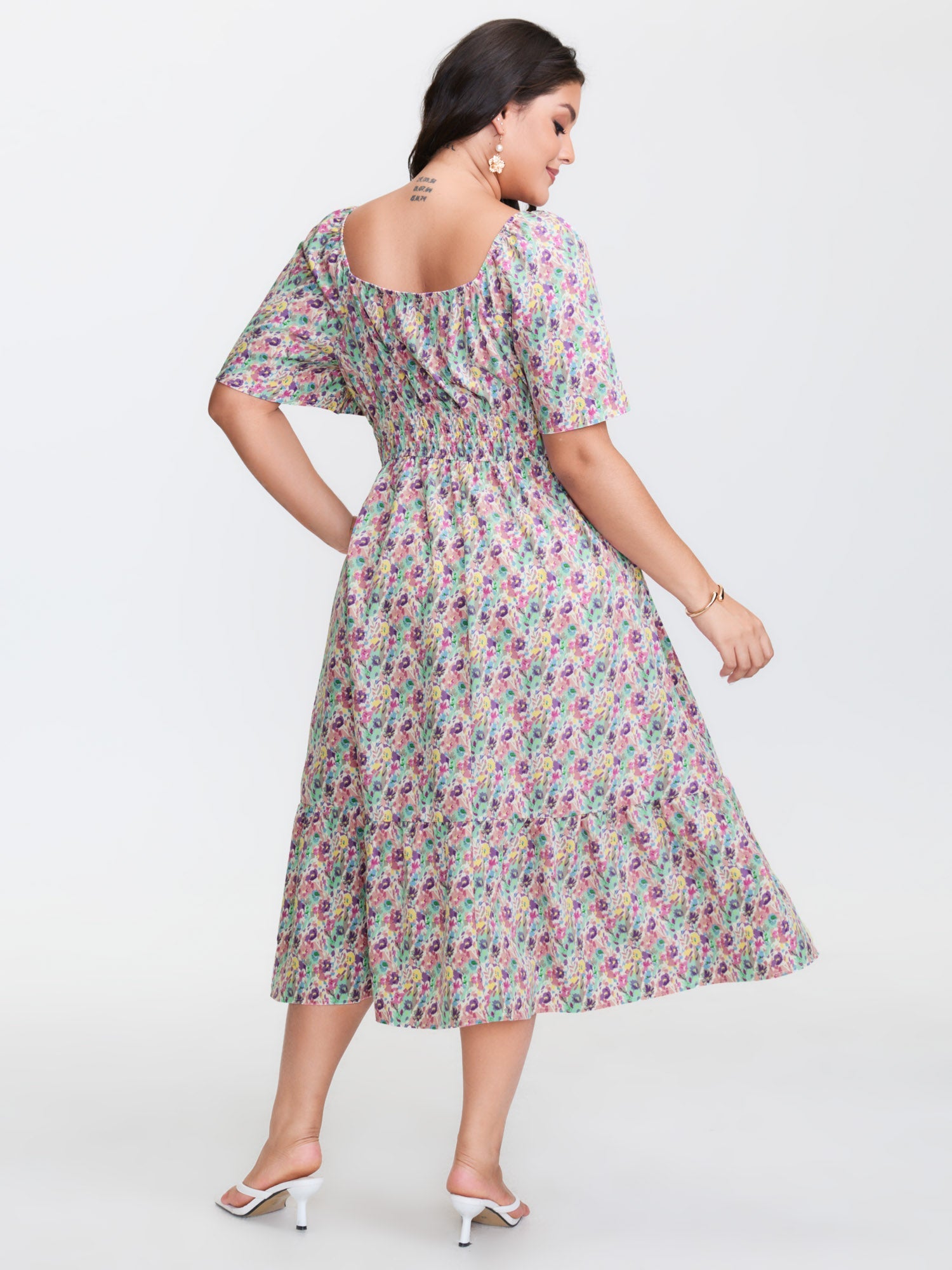 Smocked Waist Floral Ties Tiered Maxi Dress