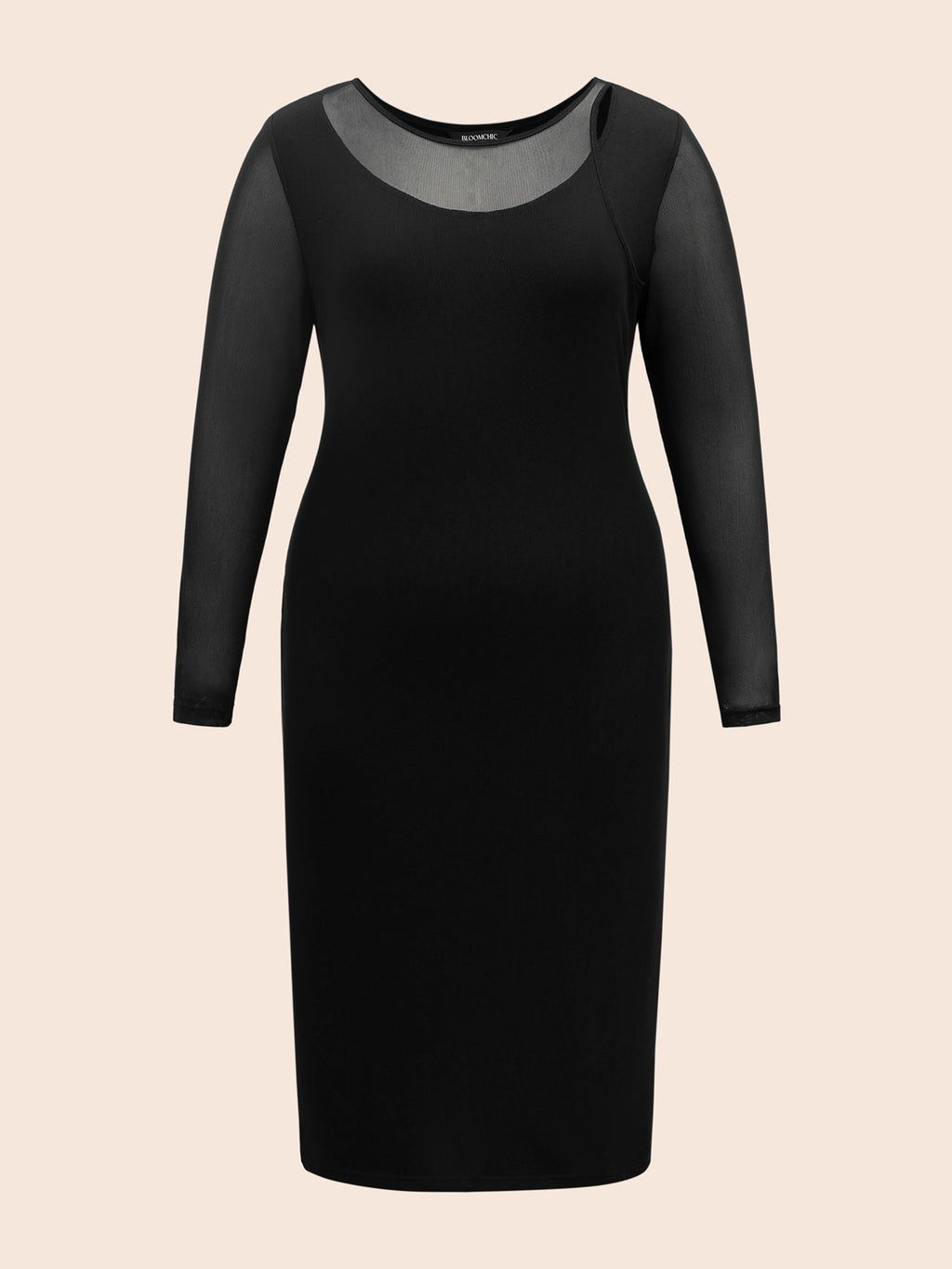 Crew Neck Patchwork Mesh Split Hem Dress