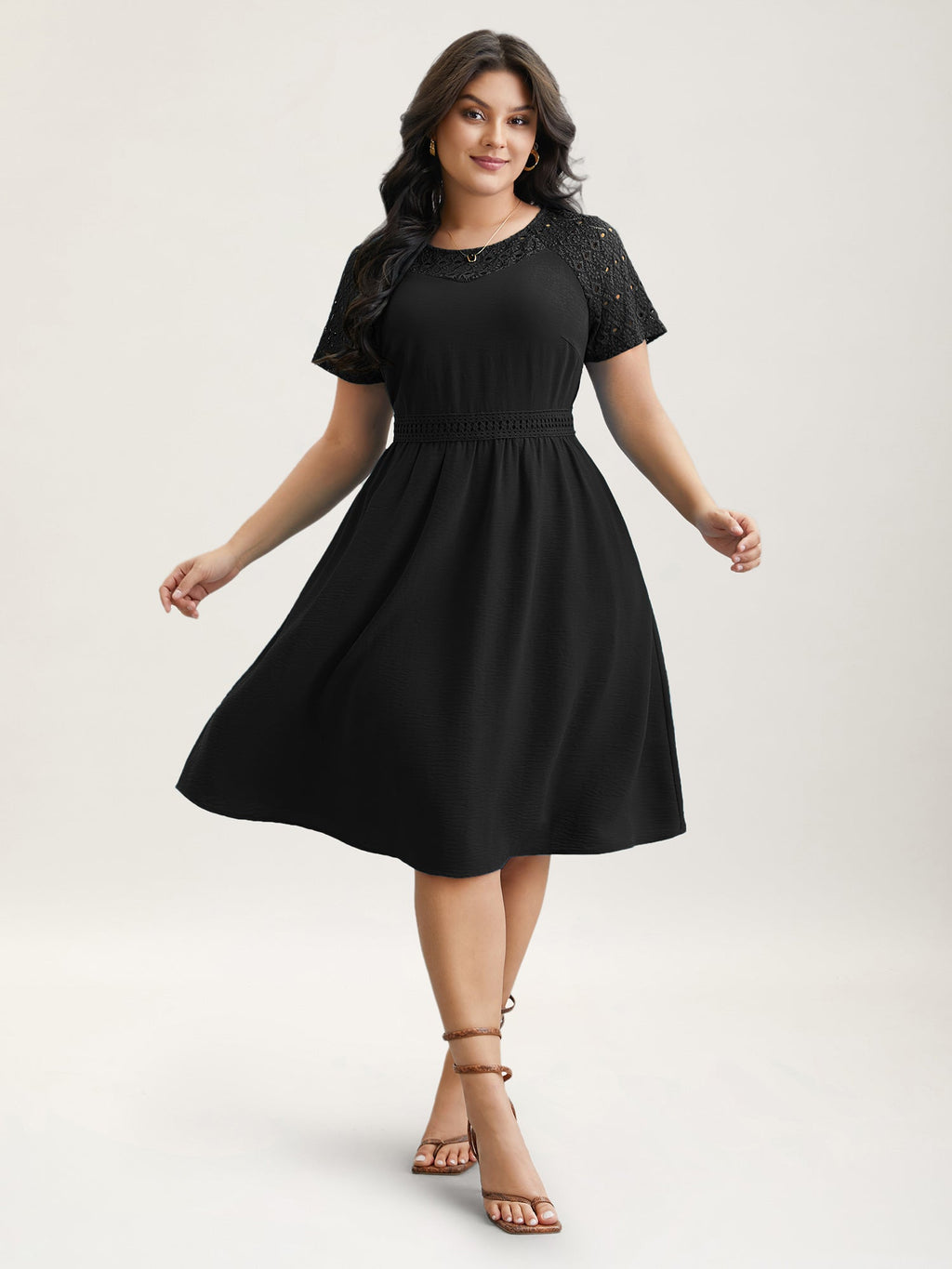 Lace Cut-Out Raglan Sleeve Pockets Mini Dress