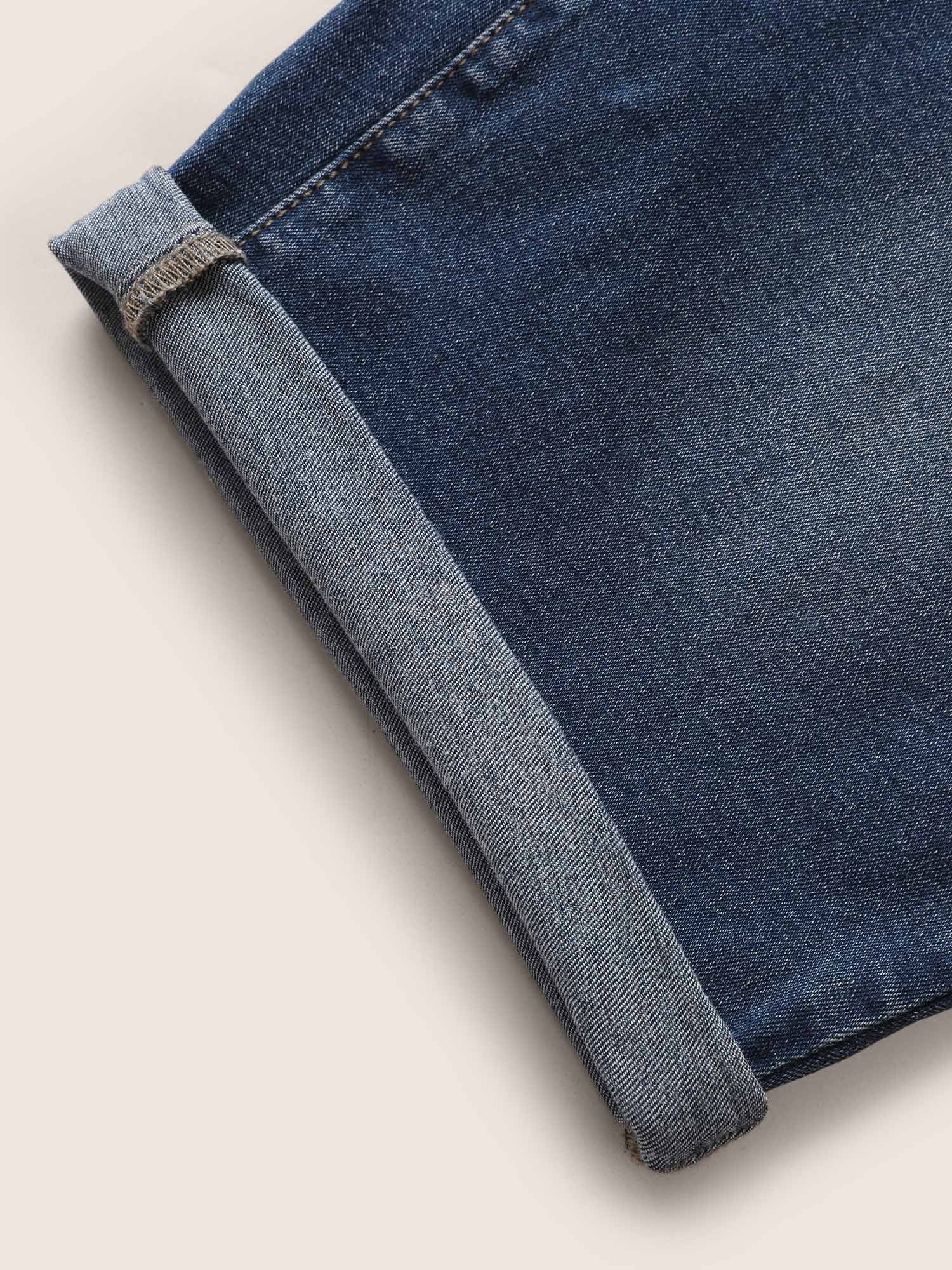 Pull-On Folded Hem Knee-Length Denim Shorts