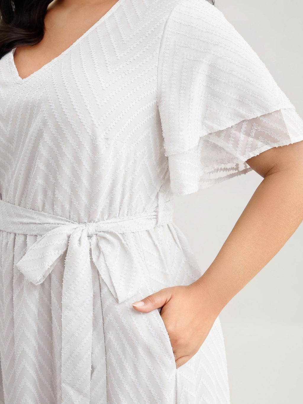 Texture Tiered Ruffle Sleeve See Through Dress