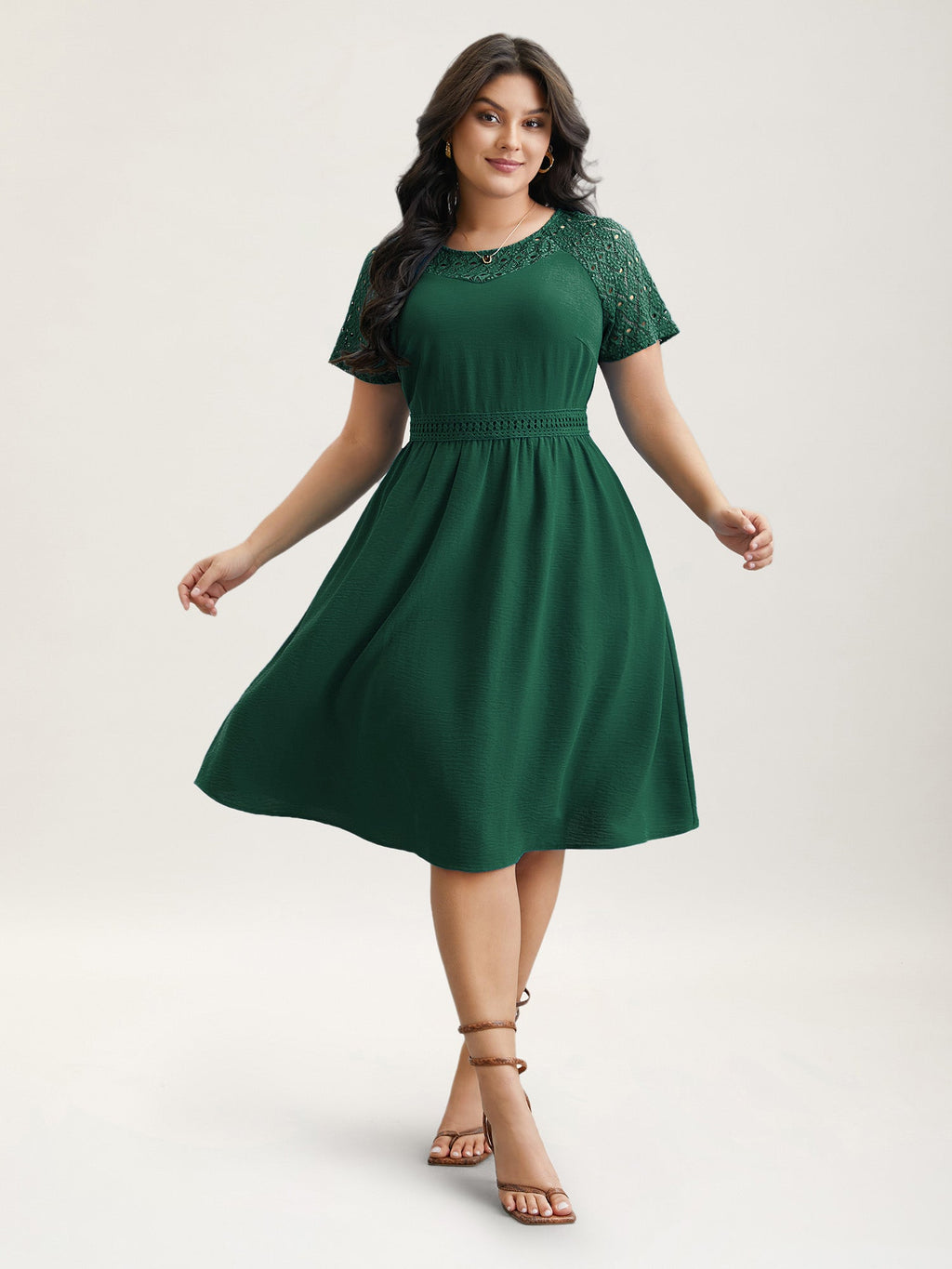 Lace Cut-Out Raglan Sleeve Pockets Mini Dress