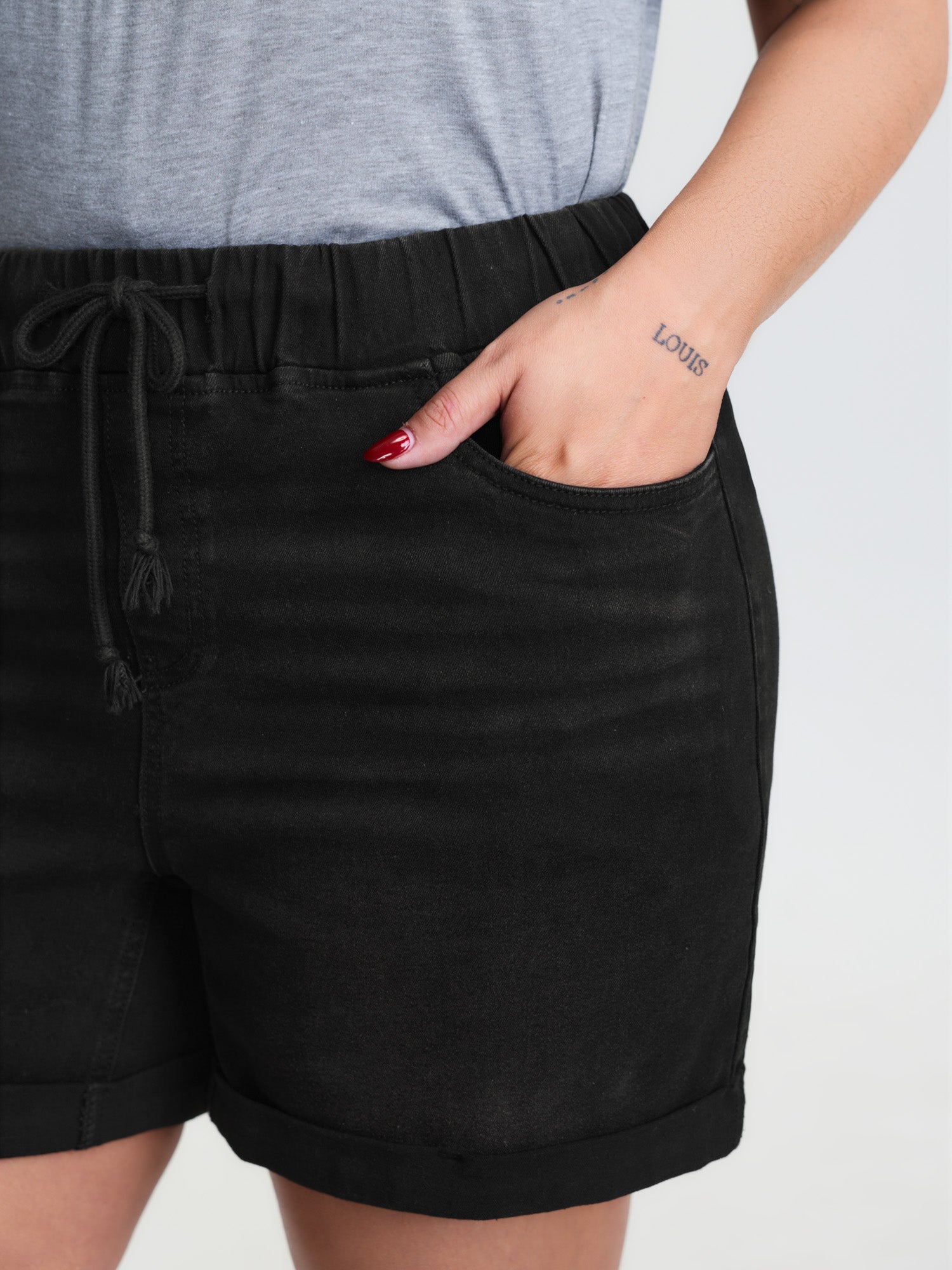 Pull-On Drawstring Elastic Waist Denim Shorts