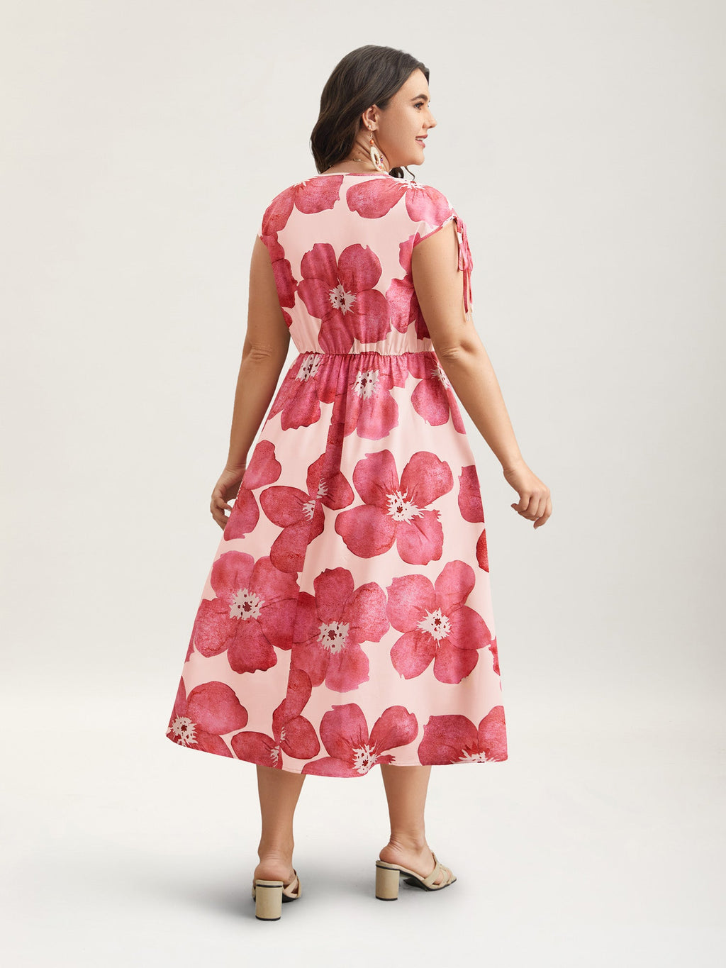 Floral Print V-Neck Tied Midi Dress