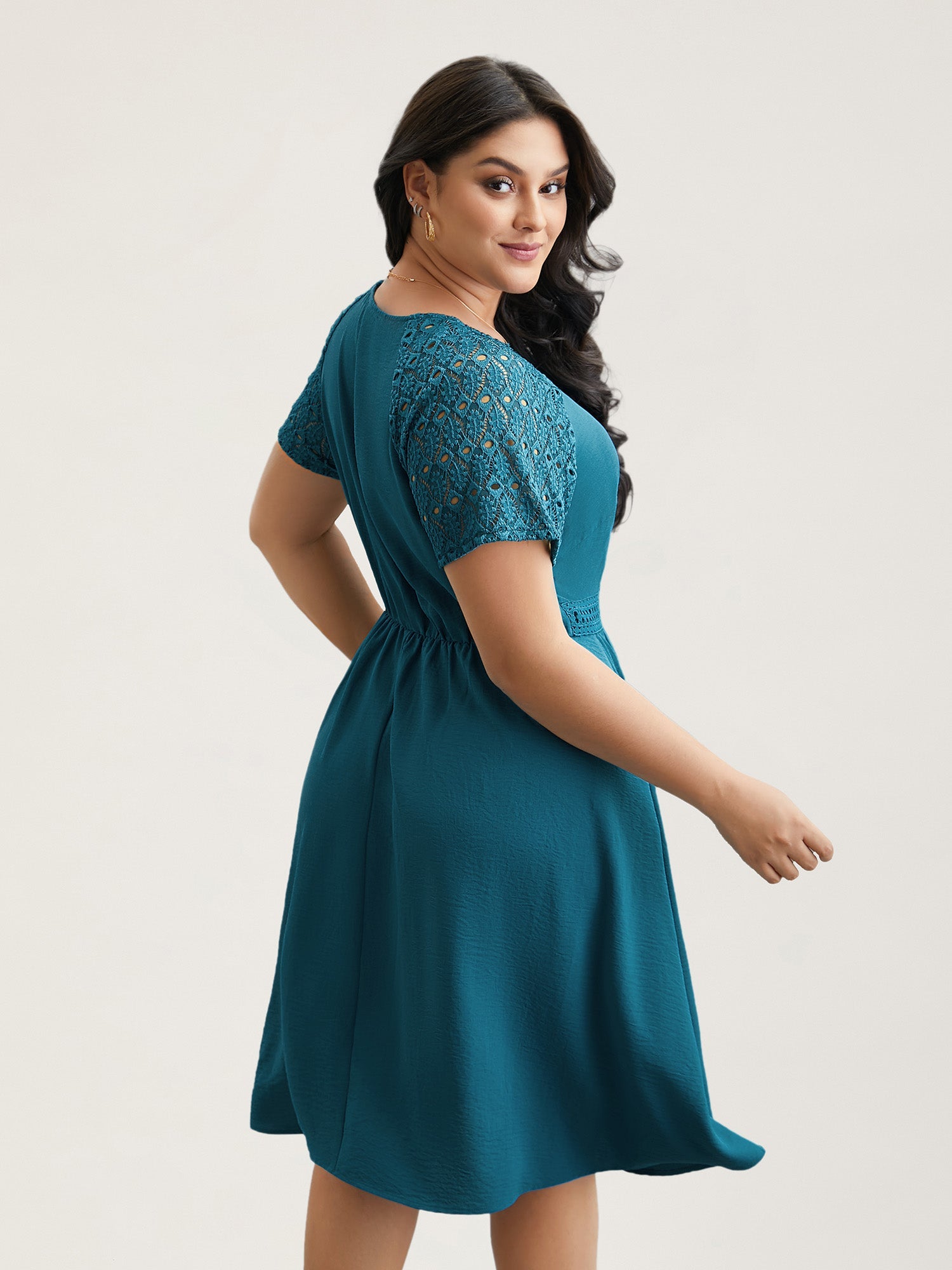 Lace Cut-Out Raglan Sleeve Pockets Mini Dress