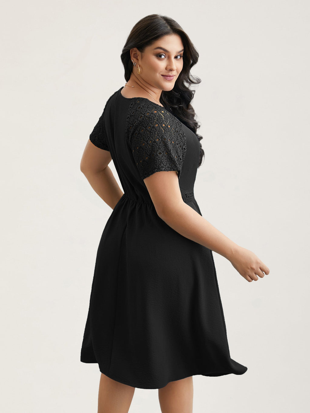 Lace Cut-Out Raglan Sleeve Pockets Mini Dress