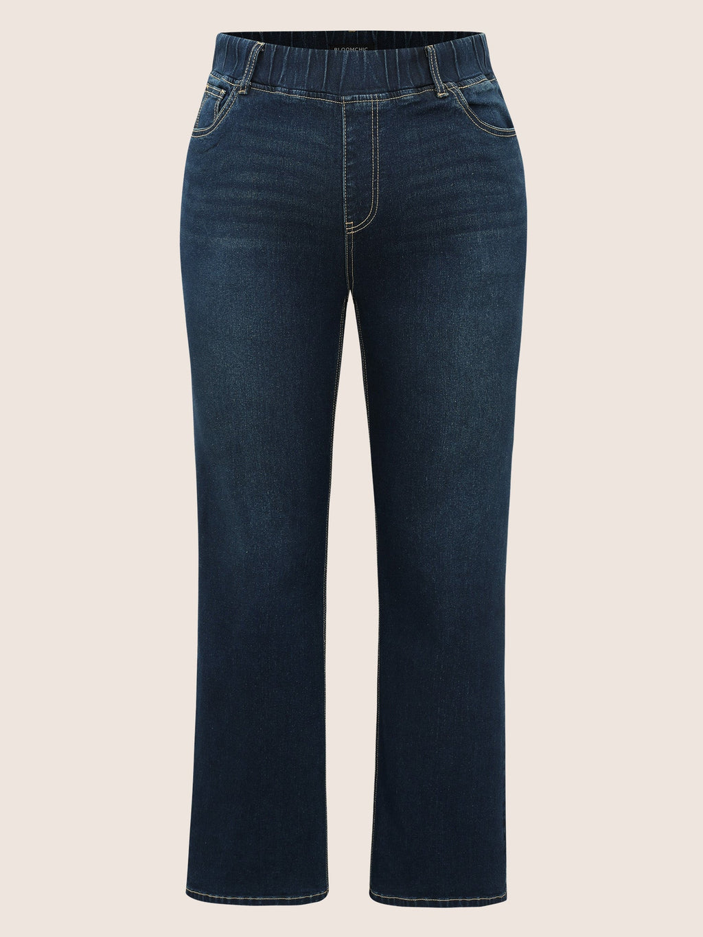 Pull-On Stretchy Waist Straight-Leg Jeans