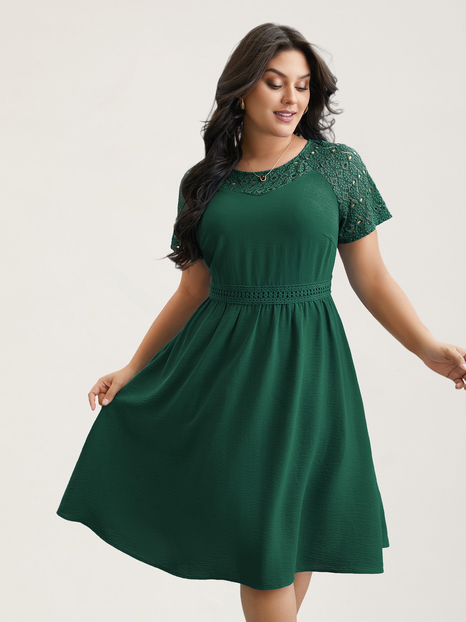 Lace Cut-Out Raglan Sleeve Pockets Mini Dress