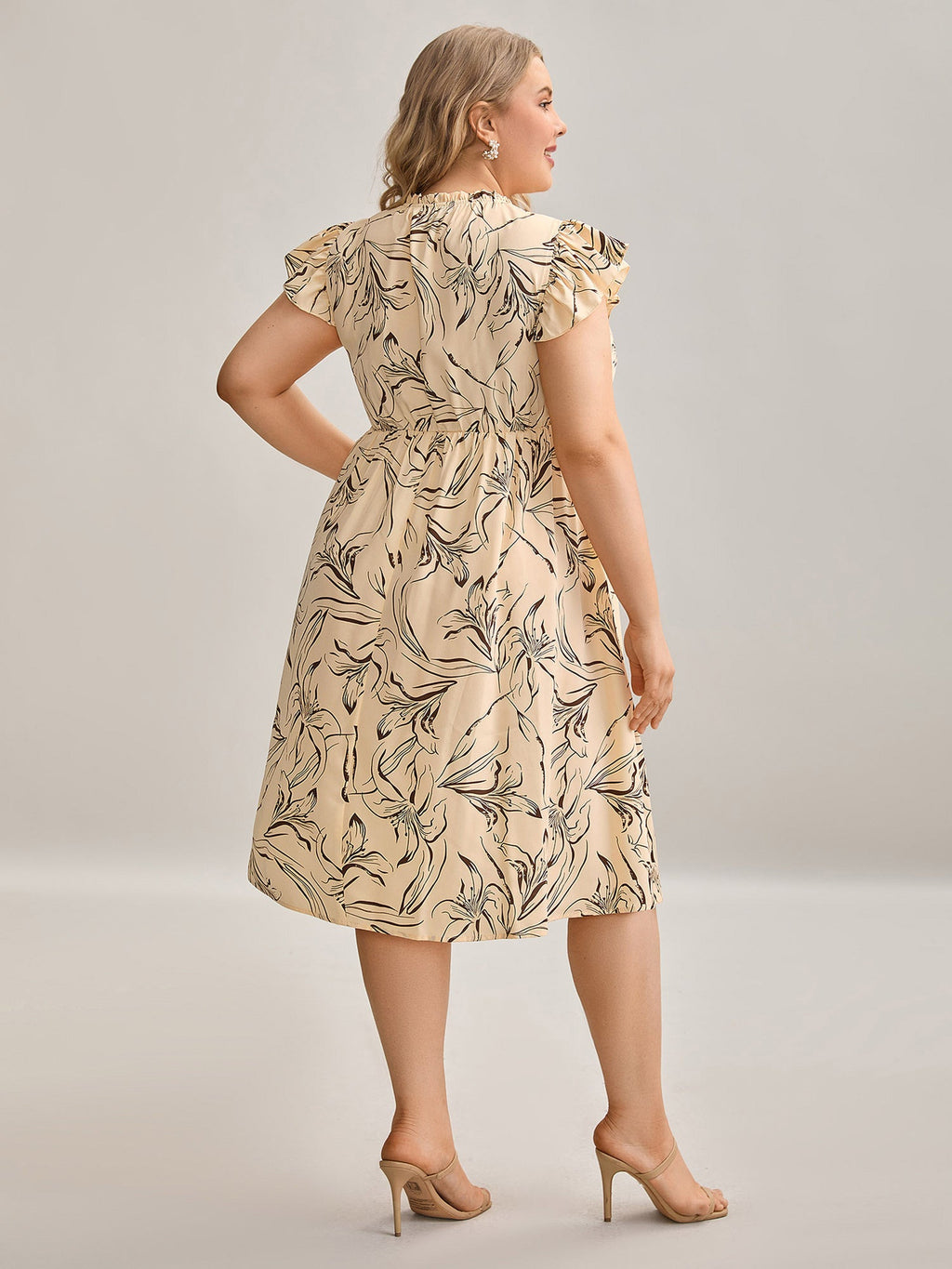 Abstract Print Mock Neck Midi Dress