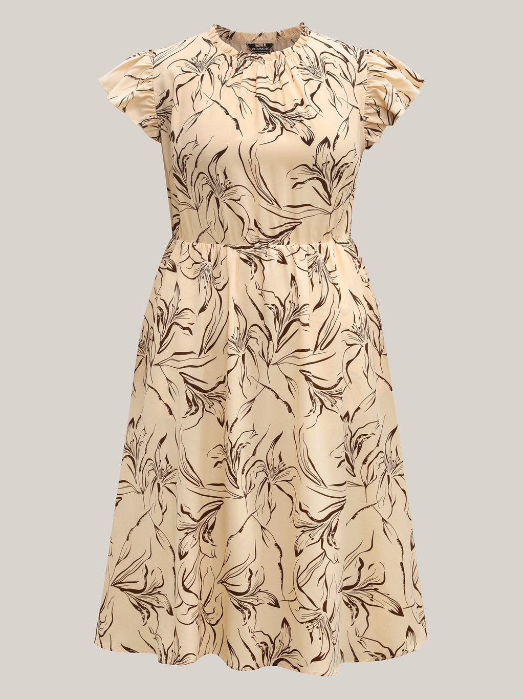 Abstract Print Mock Neck Midi Dress