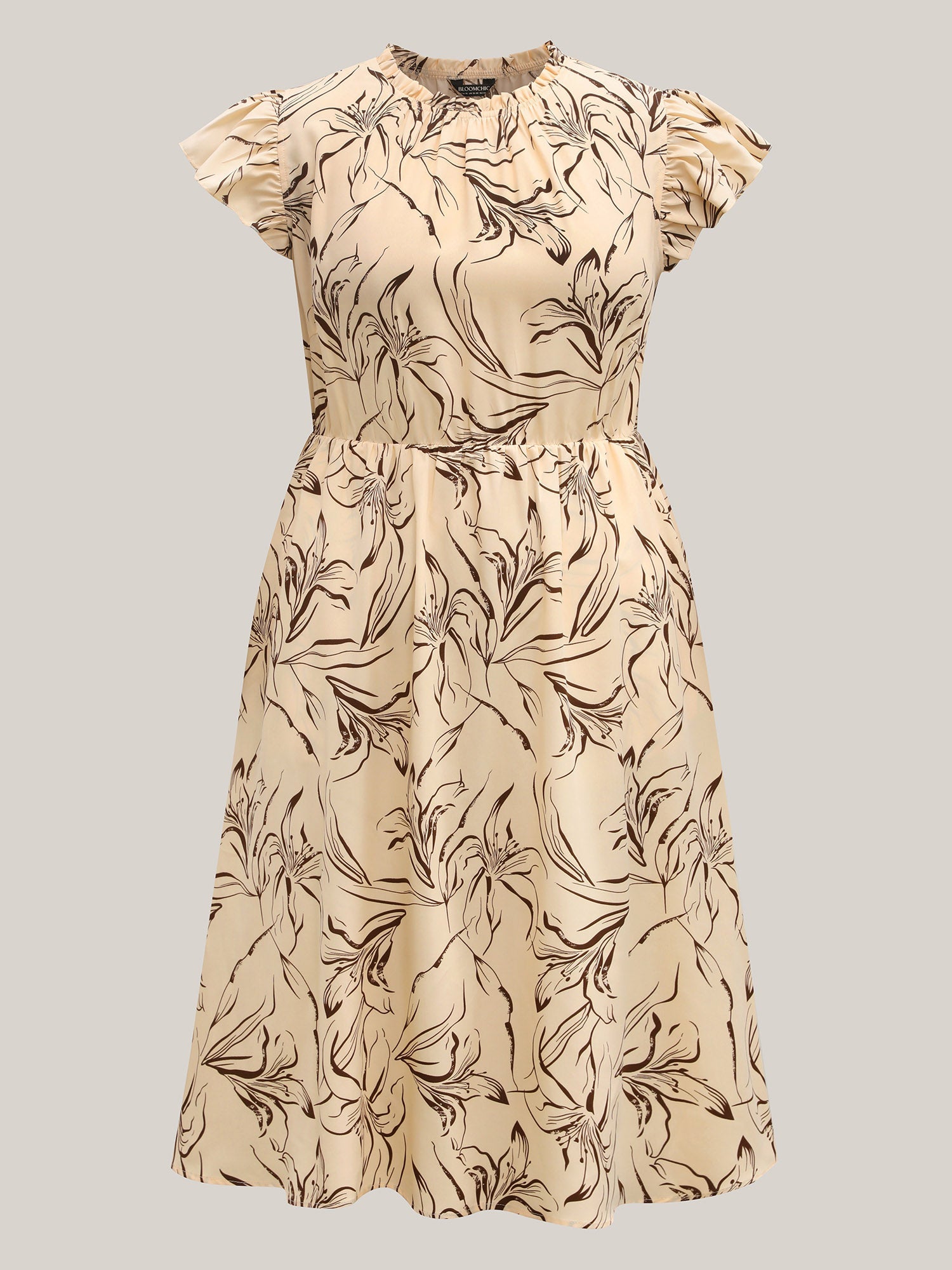 Abstract Print Mock Neck Midi Dress