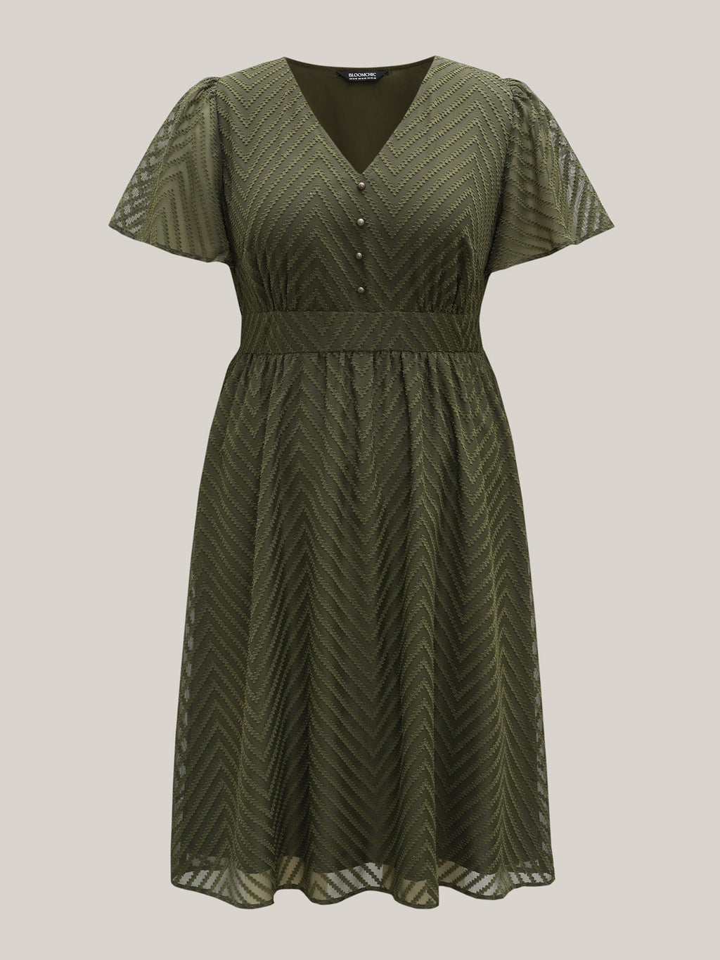 Textured Woven-Like Cinched-Waist Midi Dress