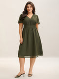 Textured Woven-Like Cinched-Waist Midi Dress