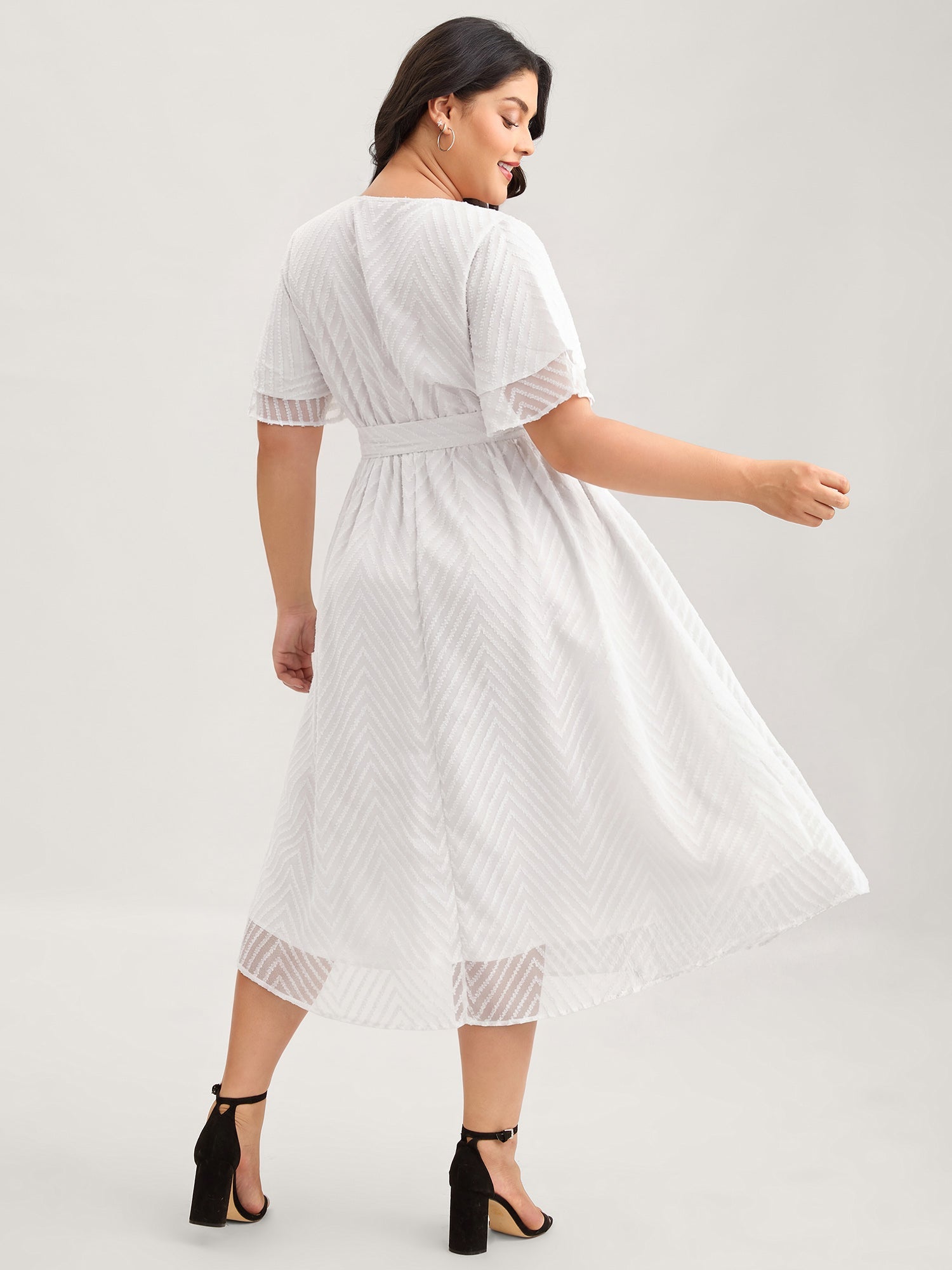 Texture Tiered Ruffle Sleeve See Through Dress