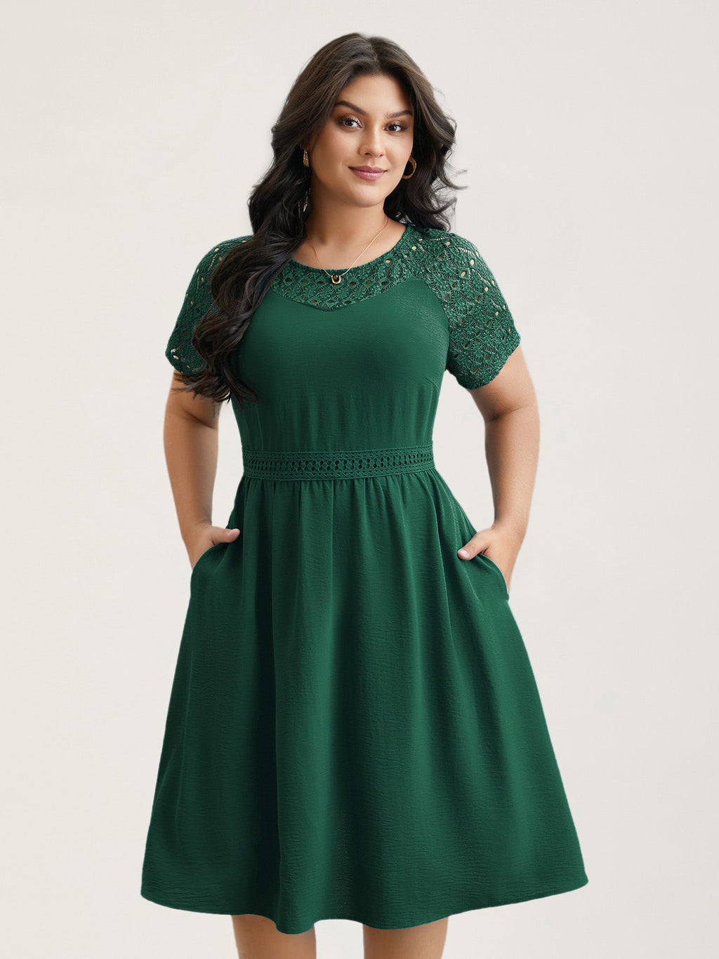 Lace Cut-Out Raglan Sleeve Pockets Mini Dress