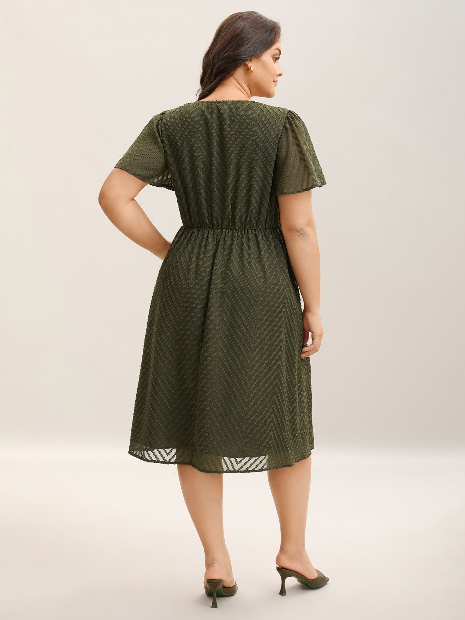 Textured Woven-Like Cinched-Waist Midi Dress
